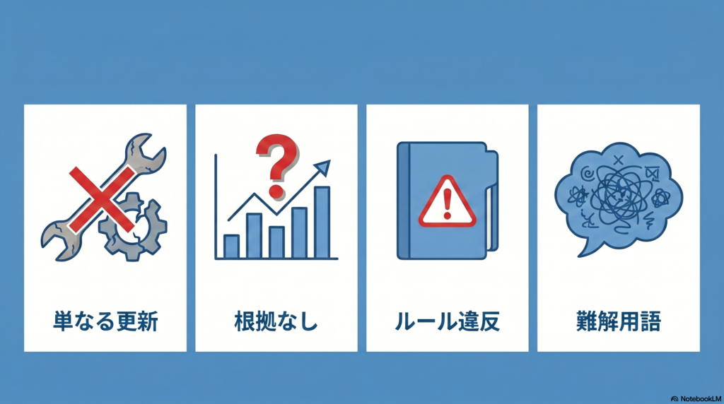 整備工場の補助金申請で不採択を避ける4つのNGチェック:老朽更新・根拠不足・ルール違反・難解用語
